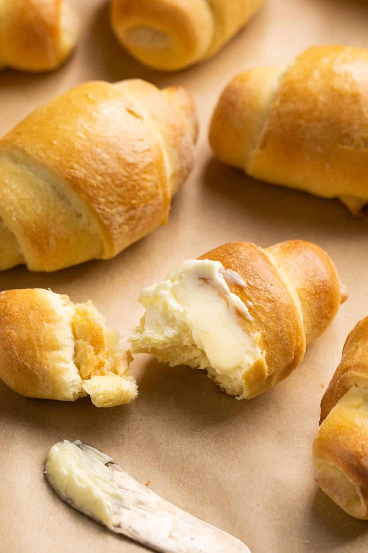 butter spread on roll