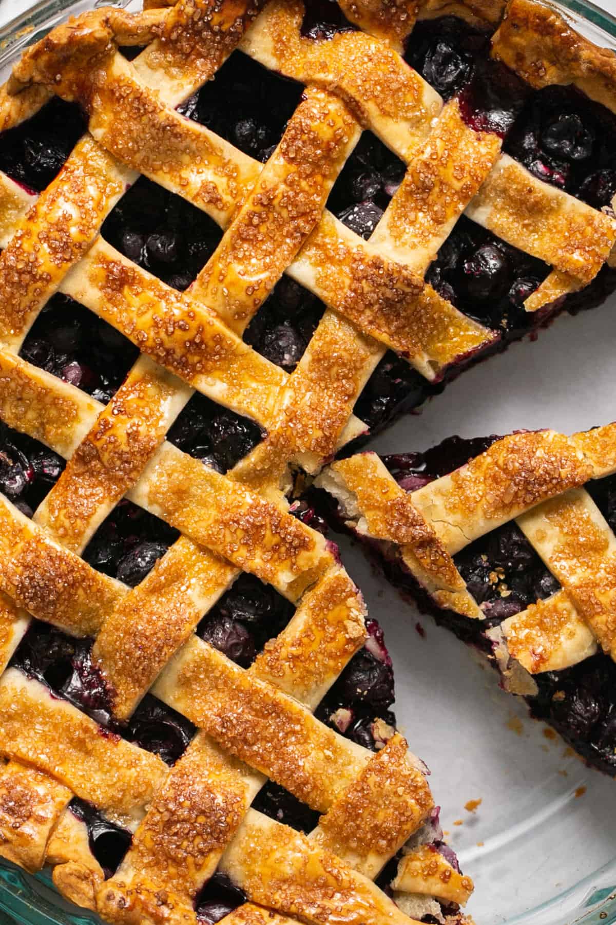 up close blueberry pie slices