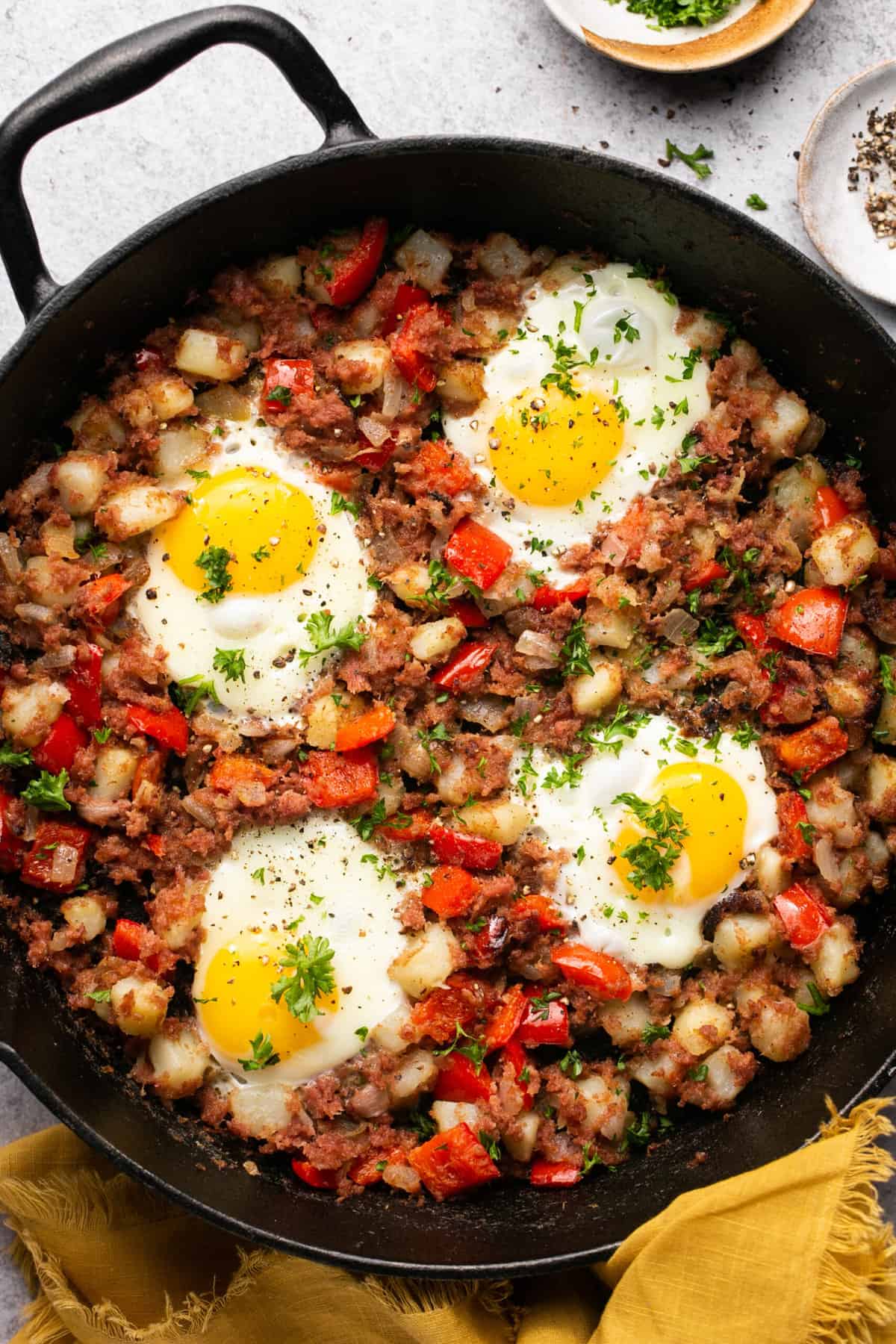 corned beef hash in a skillet