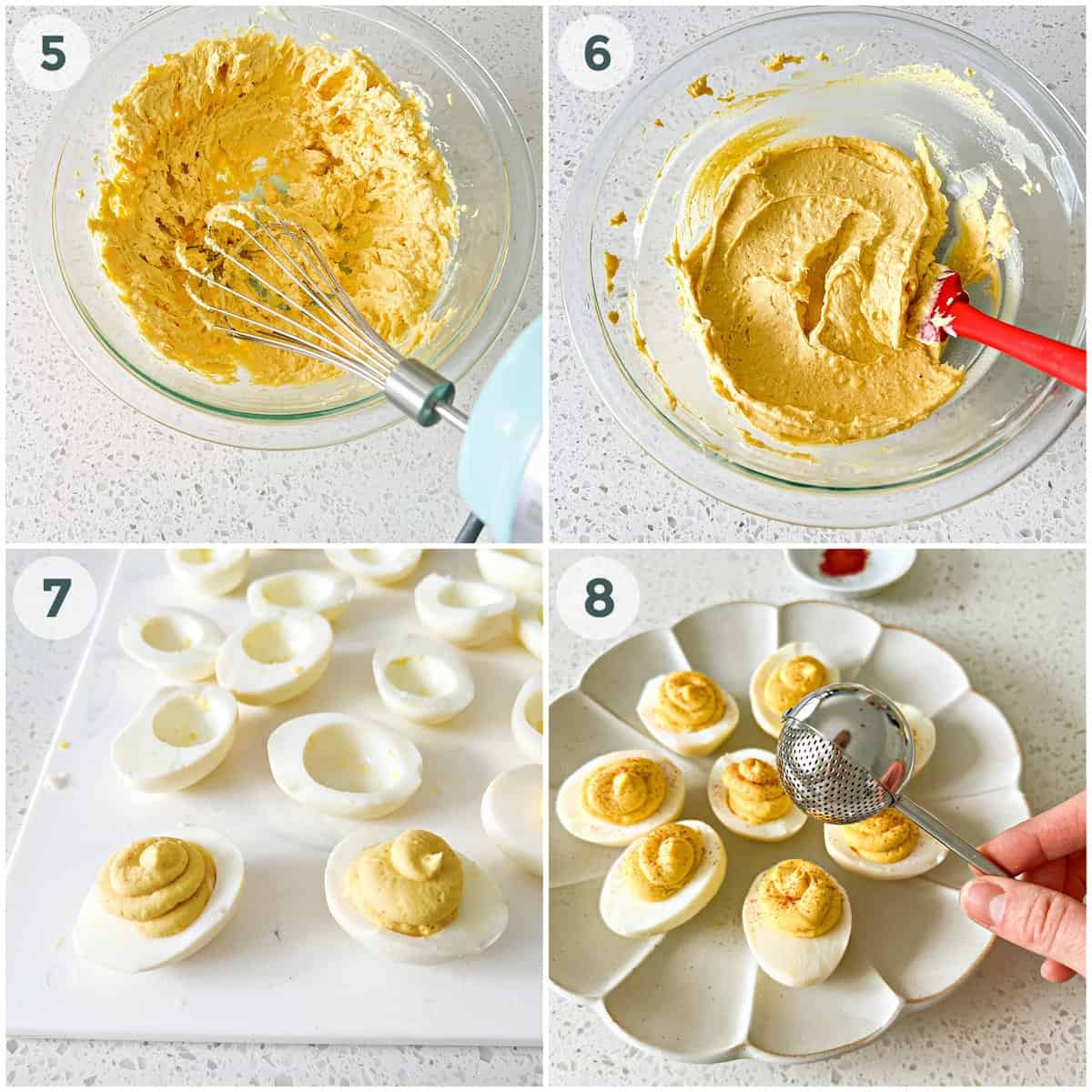 final four steps of preparing deviled eggs