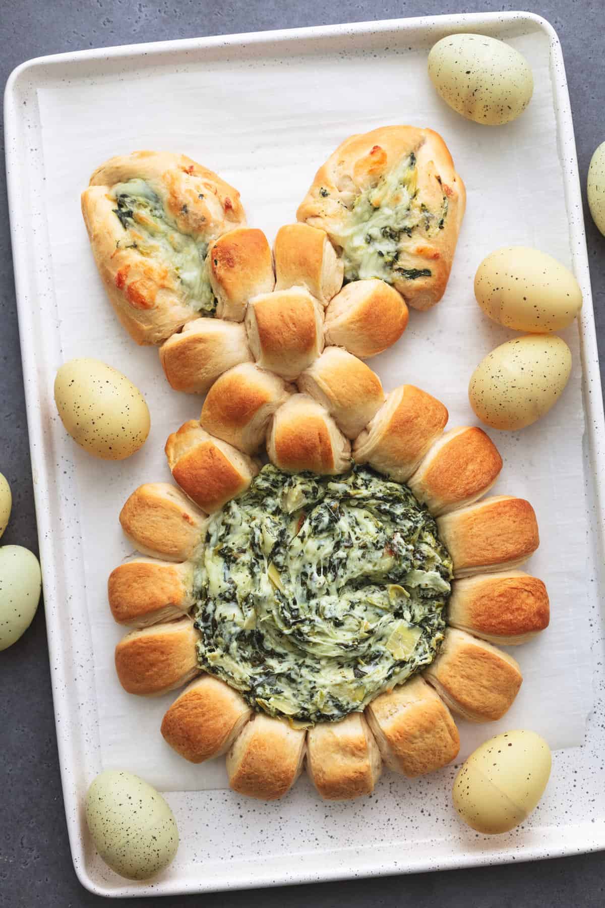 Easter appetizers spread with deviled eggs, Easter bunny appetizers, and Easter charcuterie board, perfect for Easter brunch or dinner
