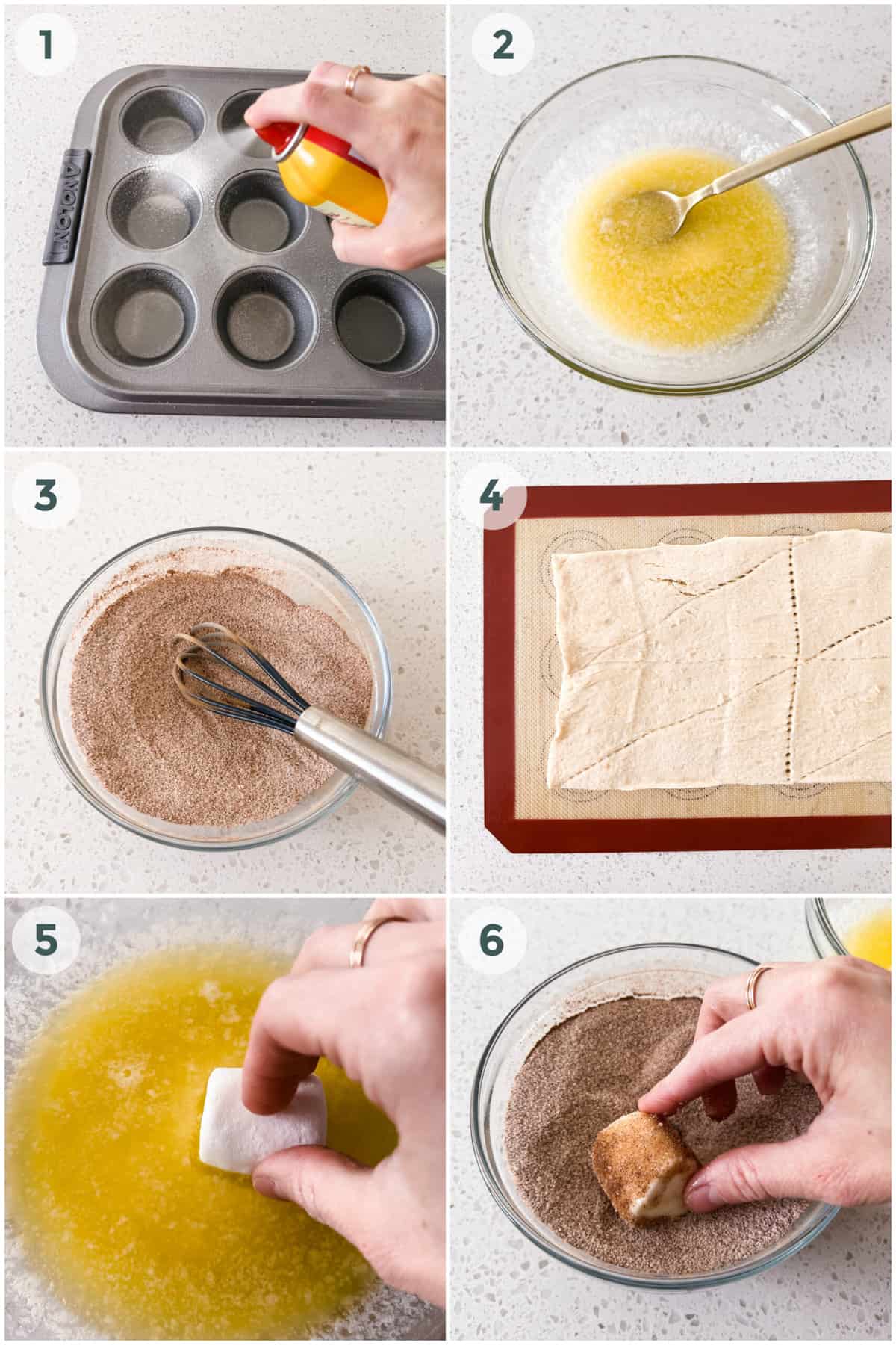 first six steps of preparing empty tomb cinnamon rolls