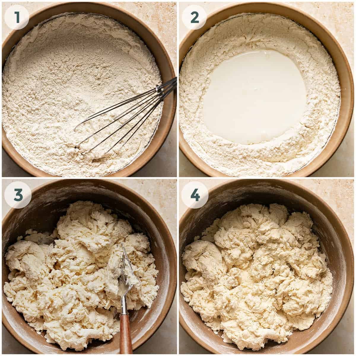 first four steps of preparing irish soda bread