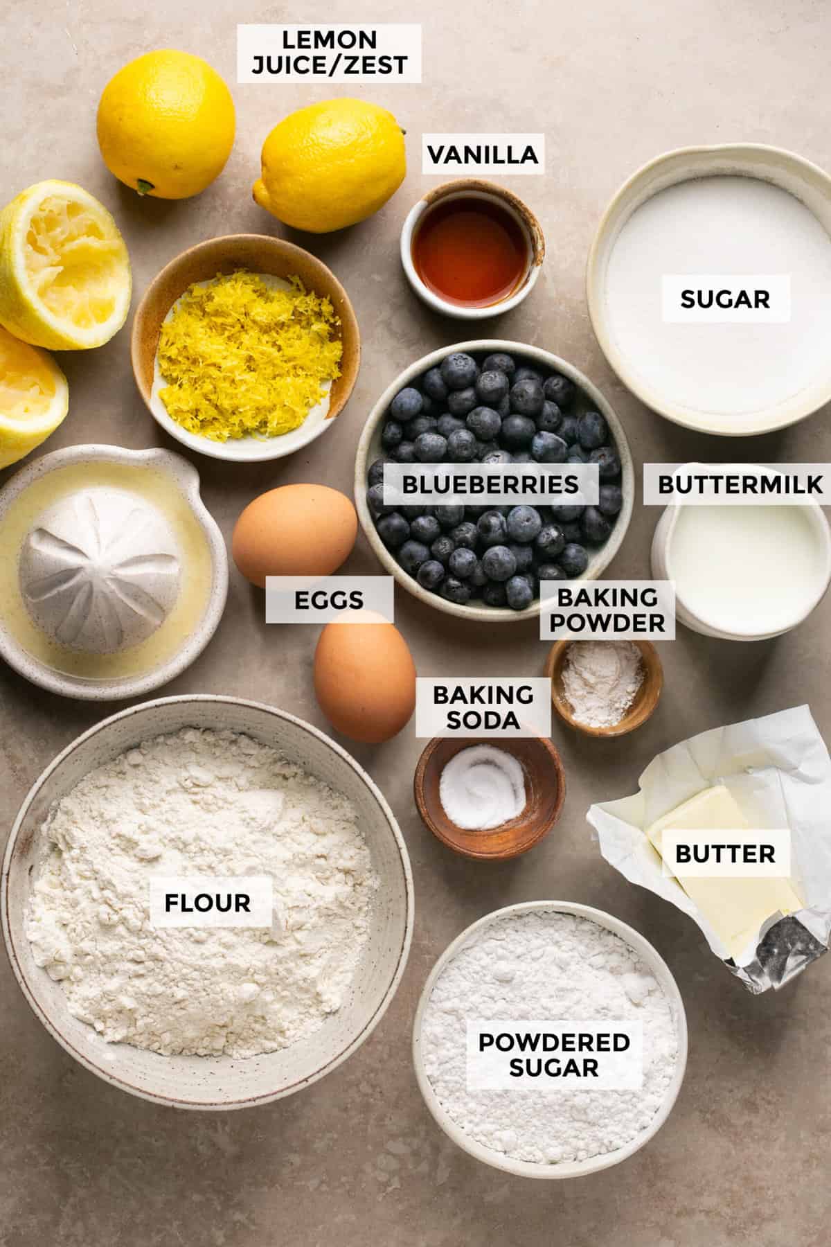ingredients for lemon blueberry loaf recipe