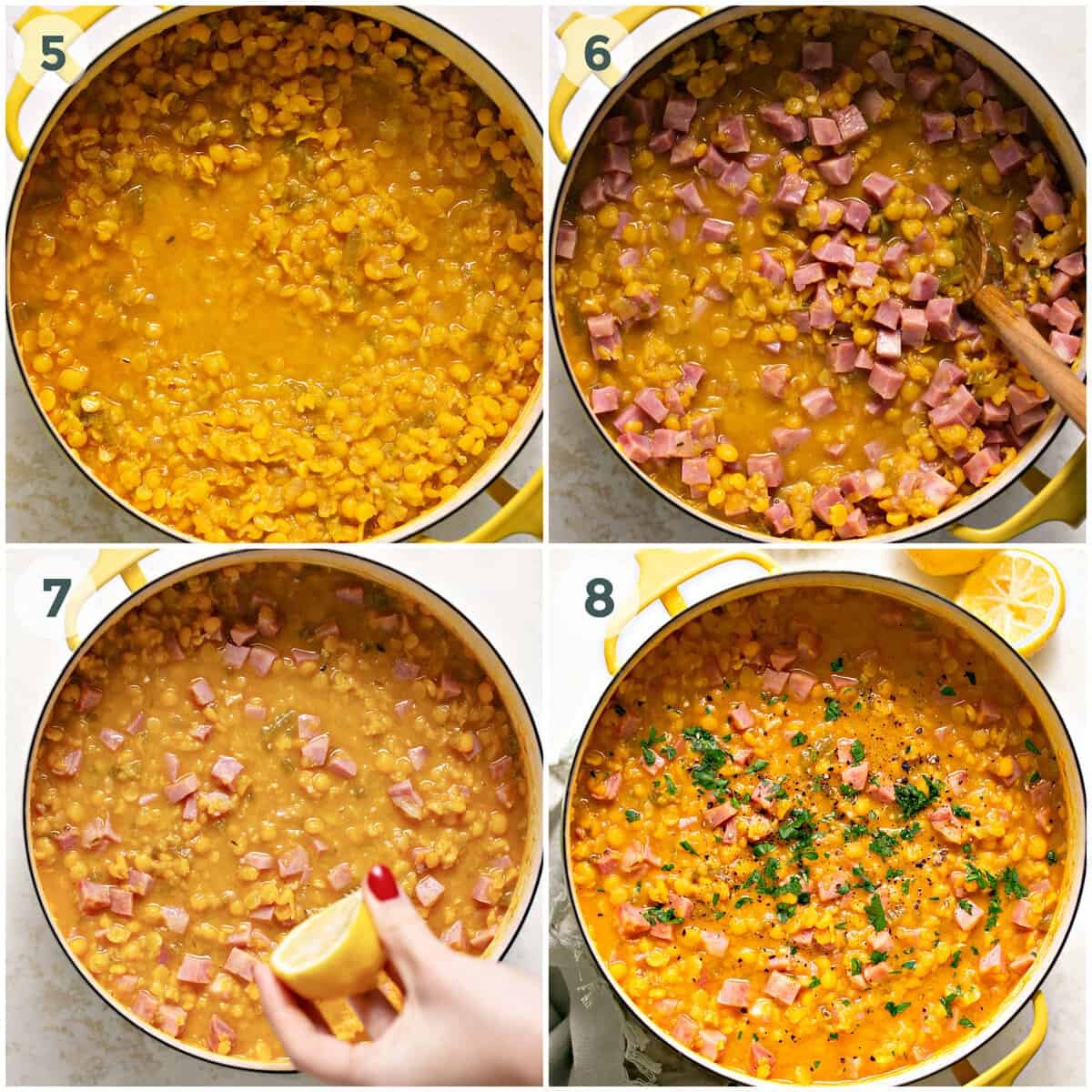 final four steps of preparing split pea soup