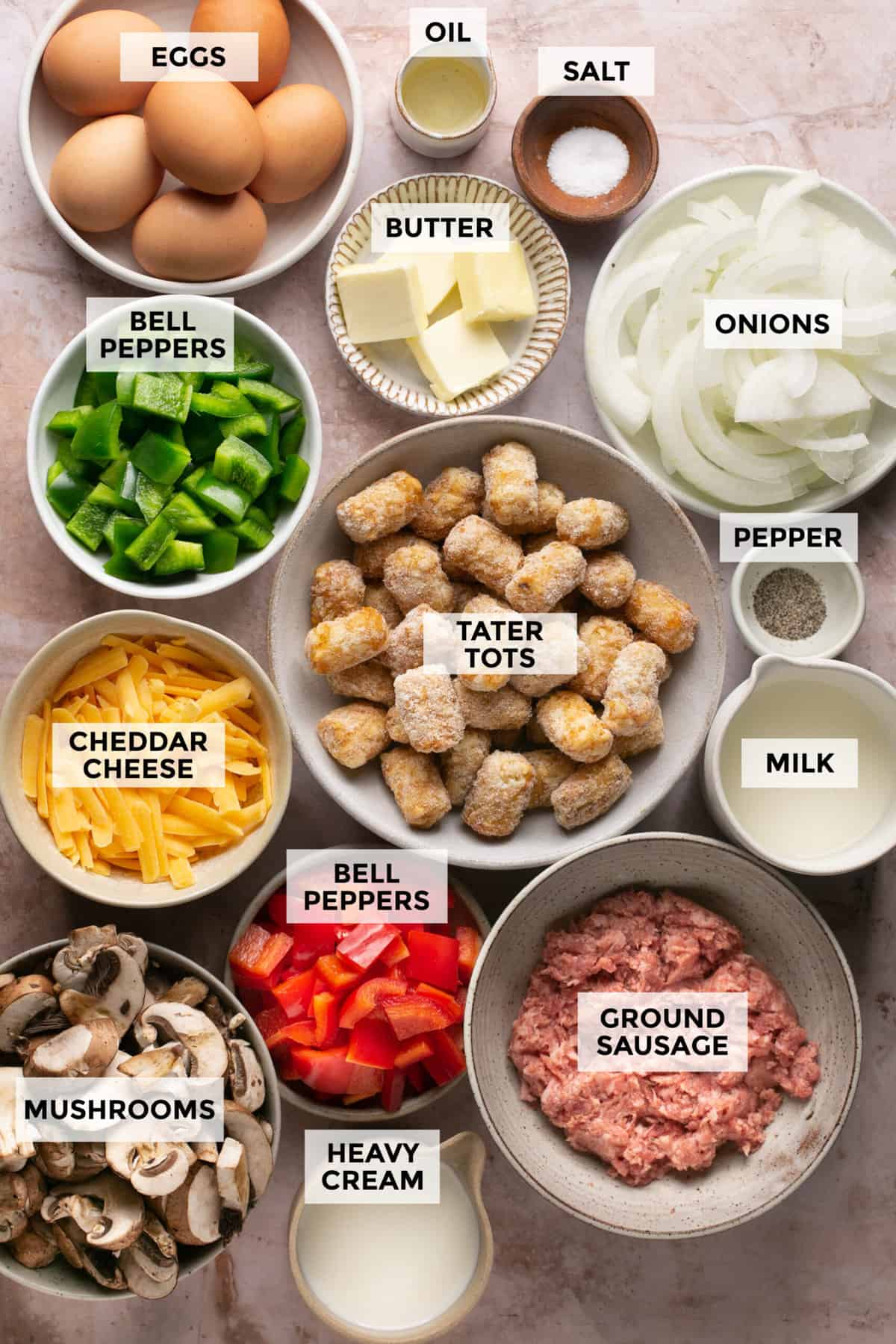 ingredients for tater tot breakfast caserole