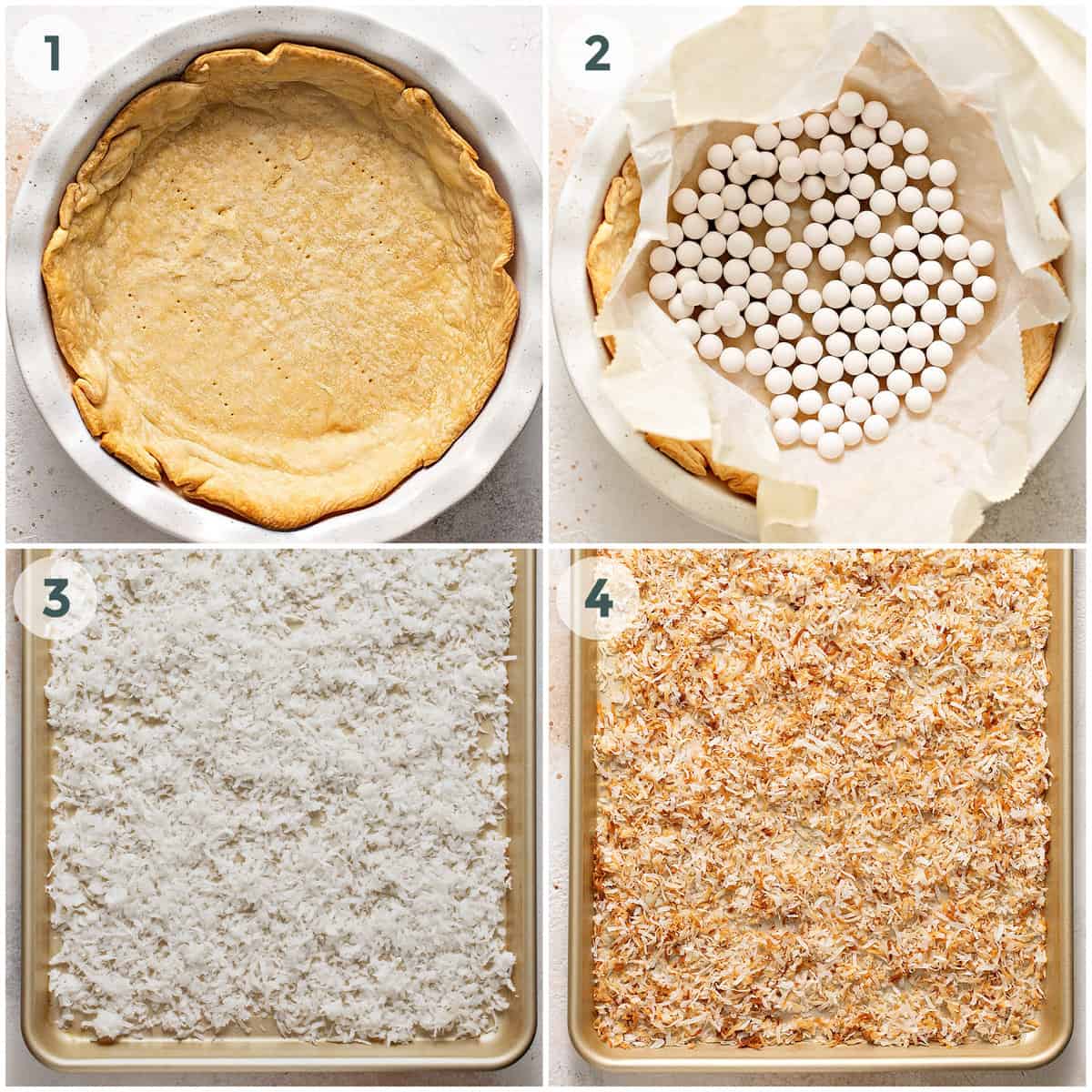 first four steps of preparing coconut cream pie