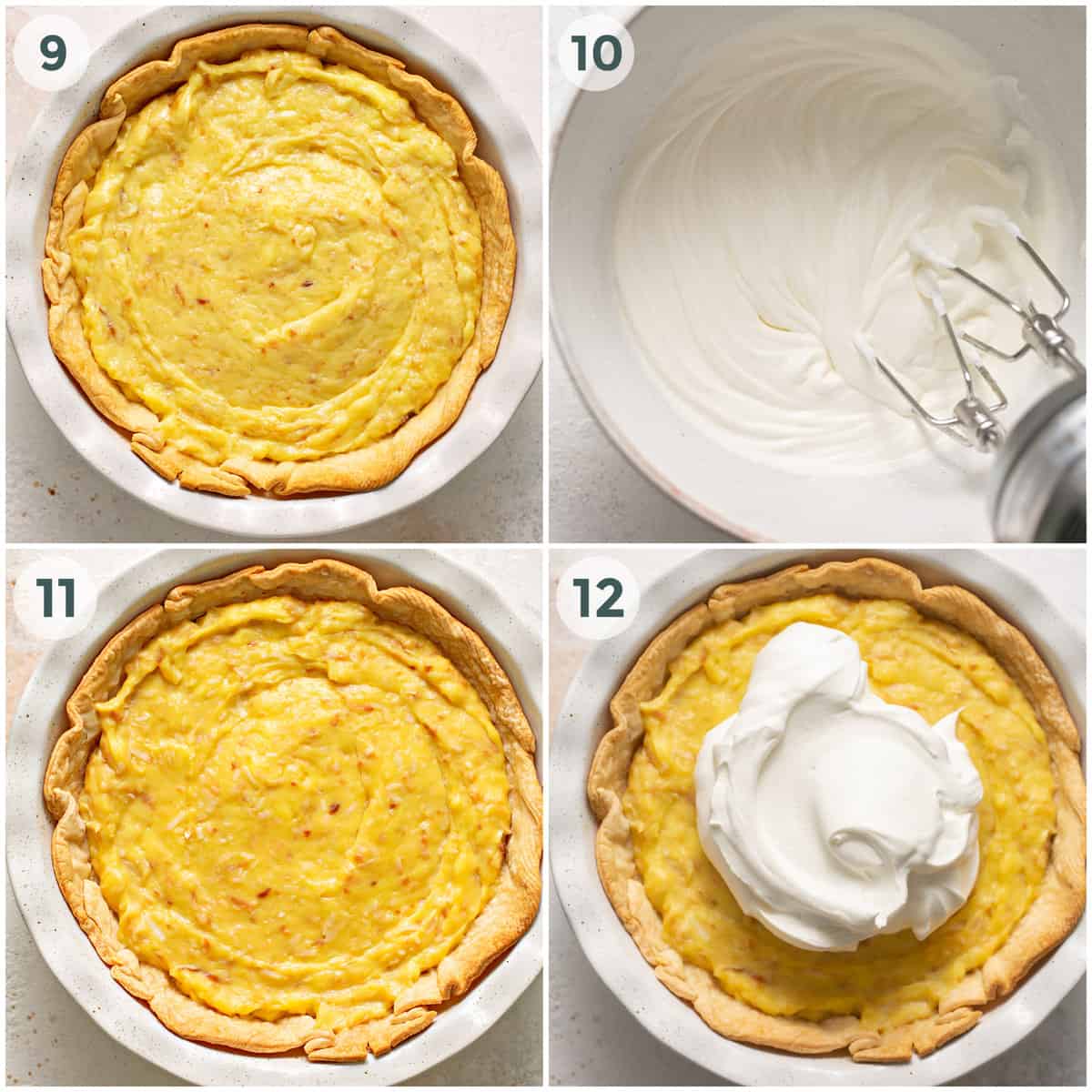 final four steps of preparing coconut cream pie