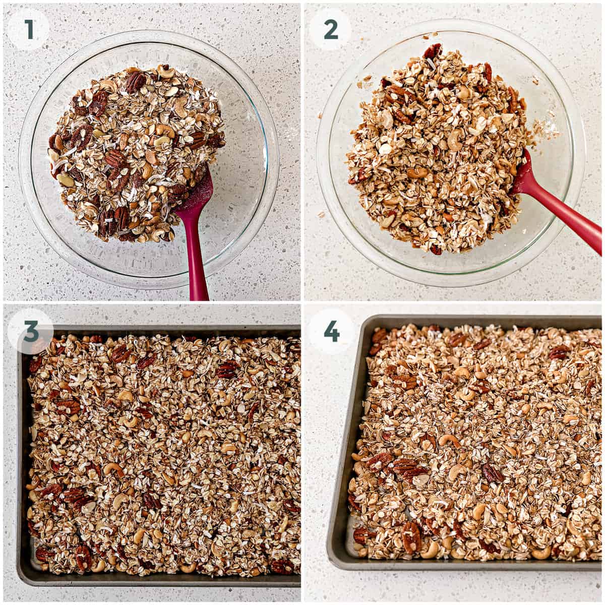 four steps of preparing homemade granola recipe