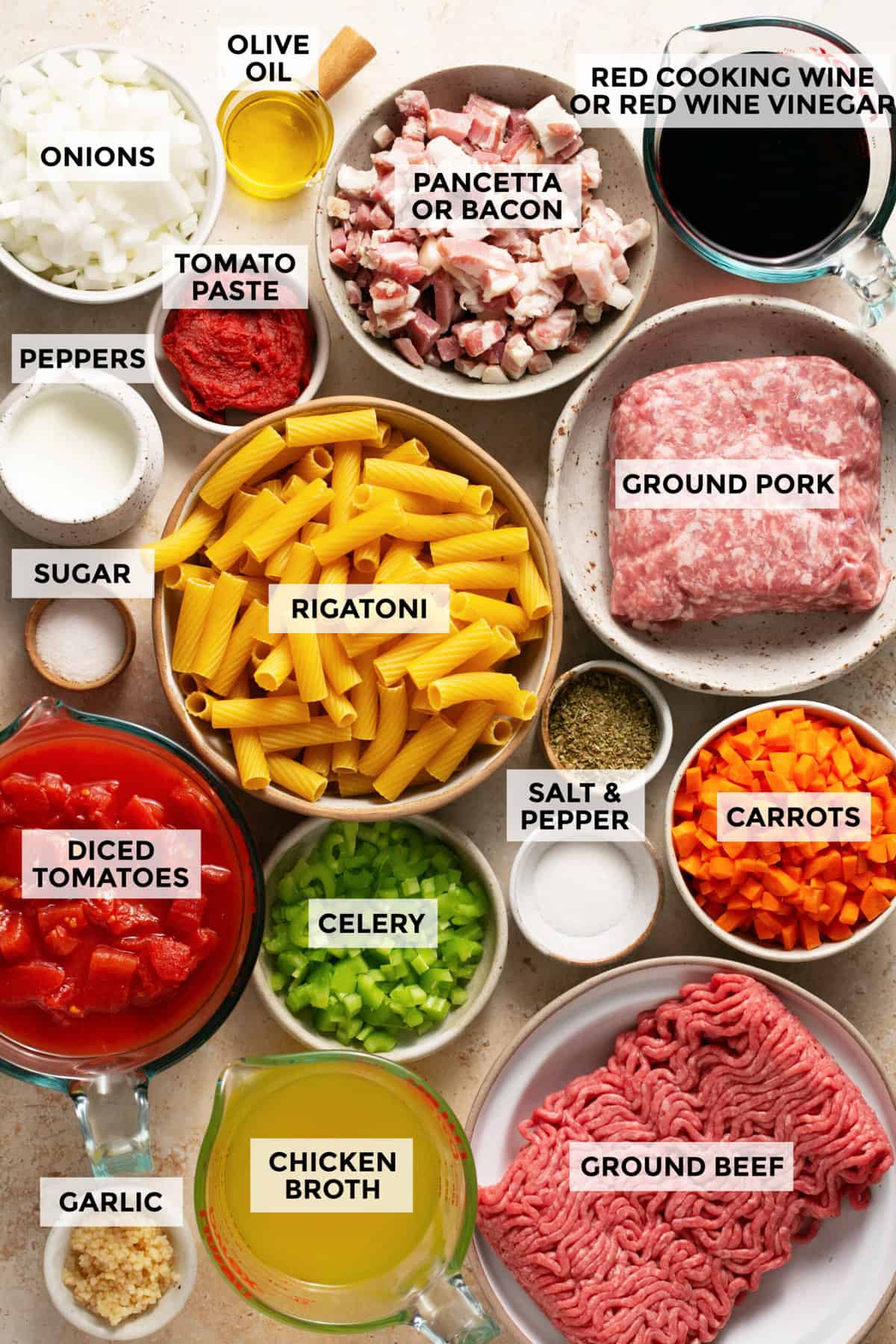 ingredients for rigatoni bolognese recipe