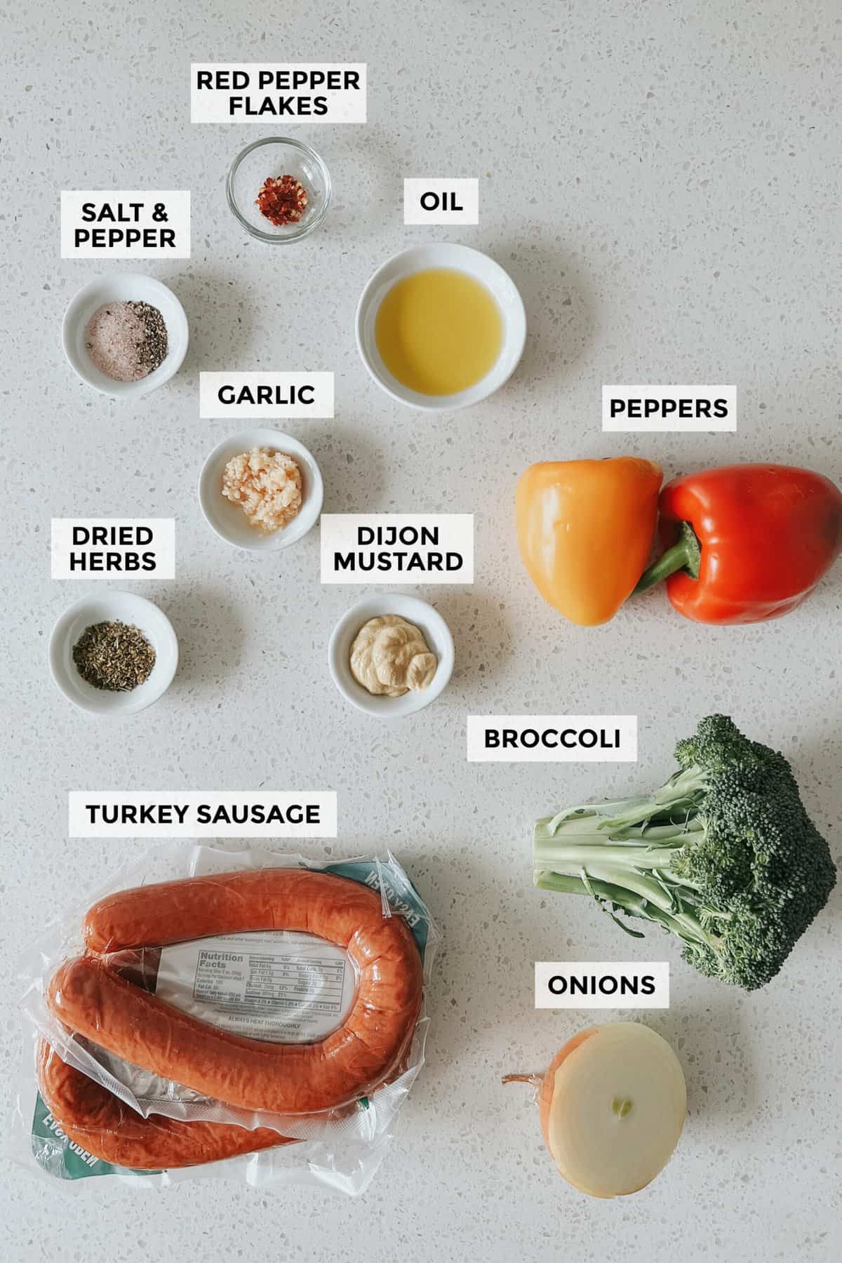 ingredients for sheet pan sausage and veggetables