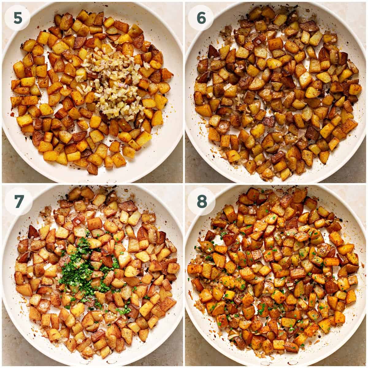 steps 5-8 of skillet breakfast potatoes recipe