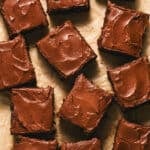 pieces of chocolate cake arranged on parchment