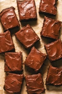 pieces of chocolate cake arranged on parchment