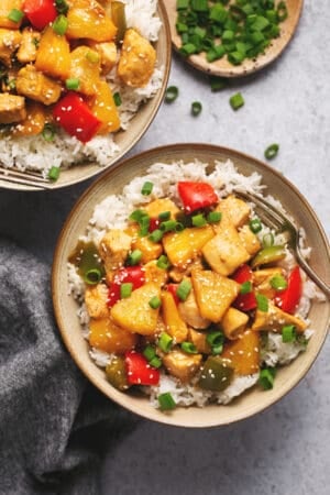 two bowls of chinese pineapple chicken