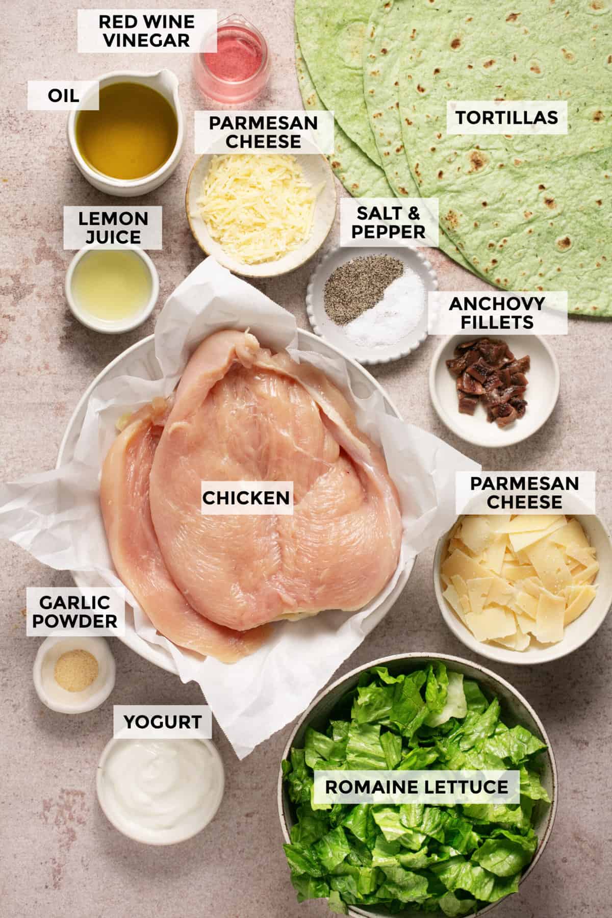 ingredients for chicken caesar wraps