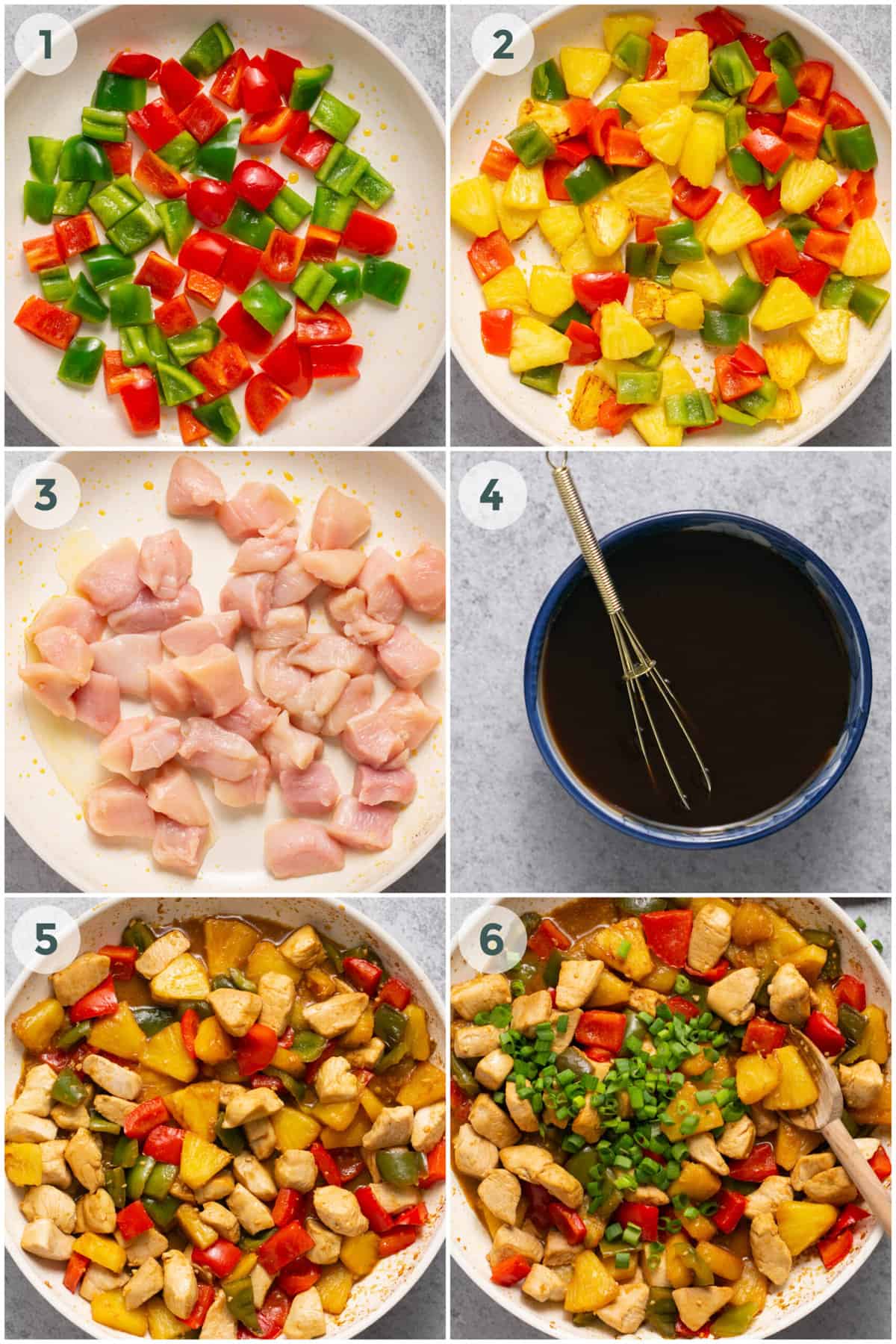 six steps of preparation of pineapple chicken recipe