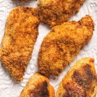 crispy air fryer chicken breasts on platter