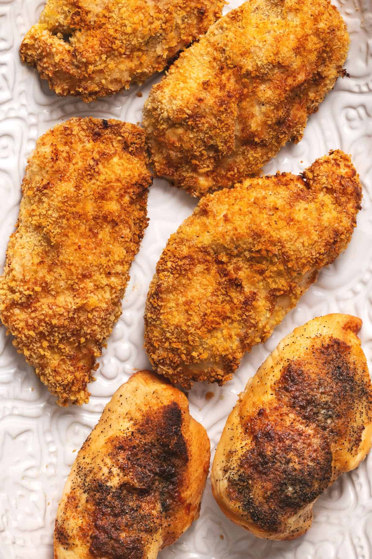 crispy air fryer chicken breasts on platter