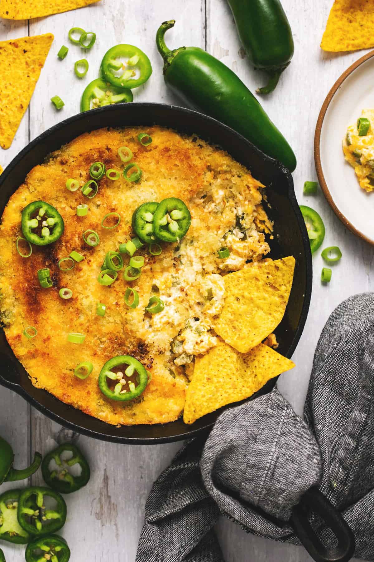 jalapeno popper dip in a cast iron pan