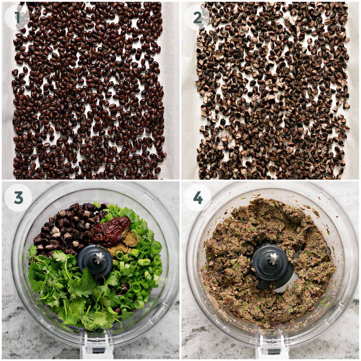 first four steps of preparation of black bean burger recipe