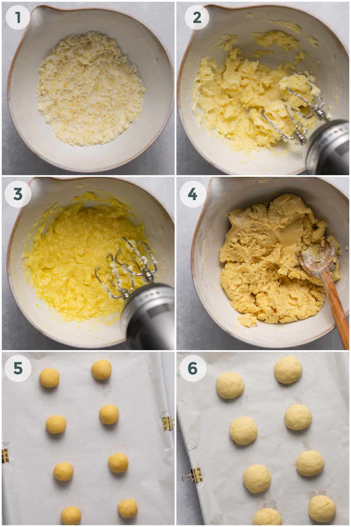 first six steps of preparing lemon cookies recipe