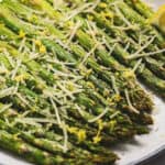 lemon and parmesan asparagus on a plate