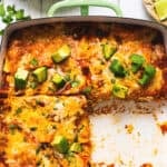 chicken enchilada casserole in baking dish