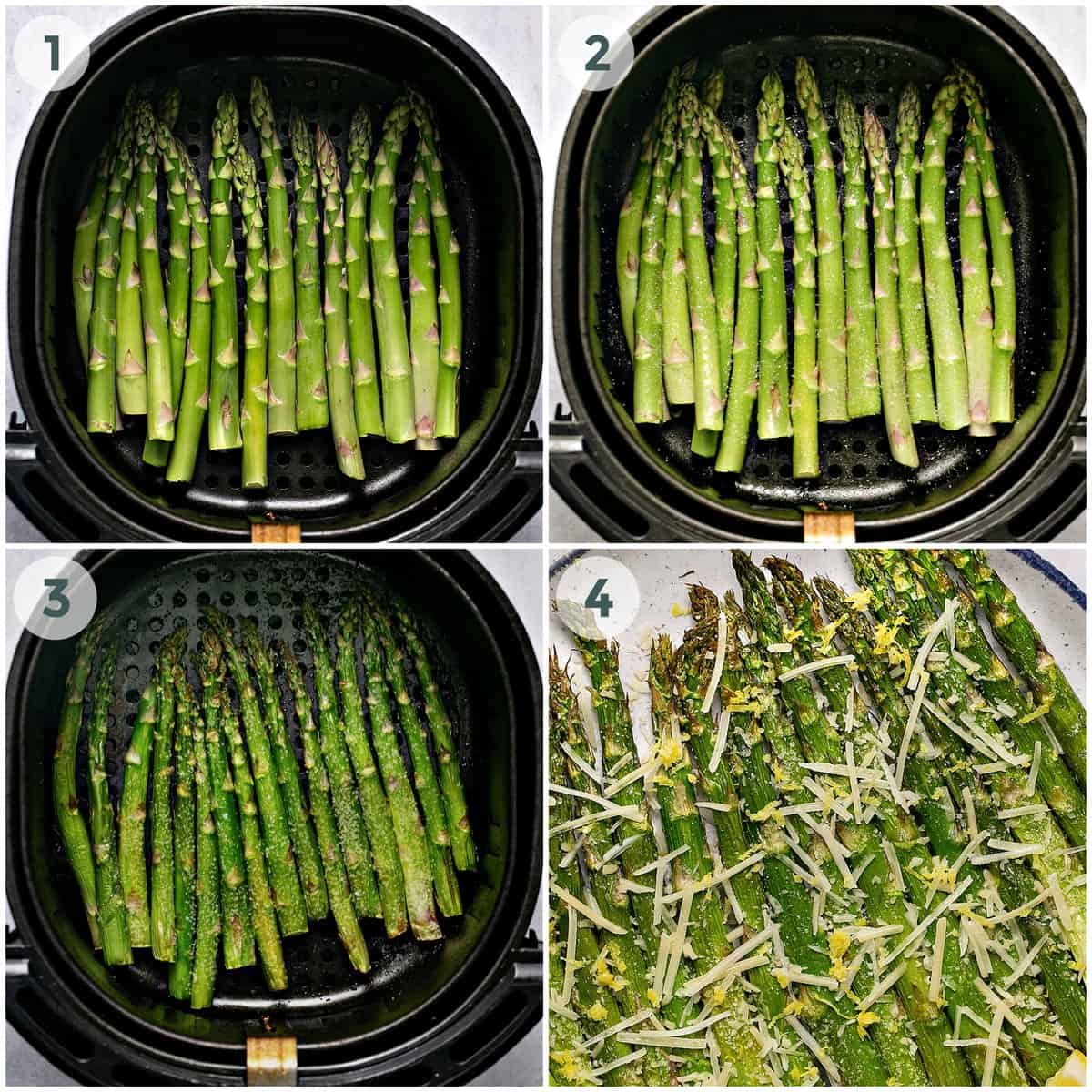 four steps of preparing air fryer asparagus