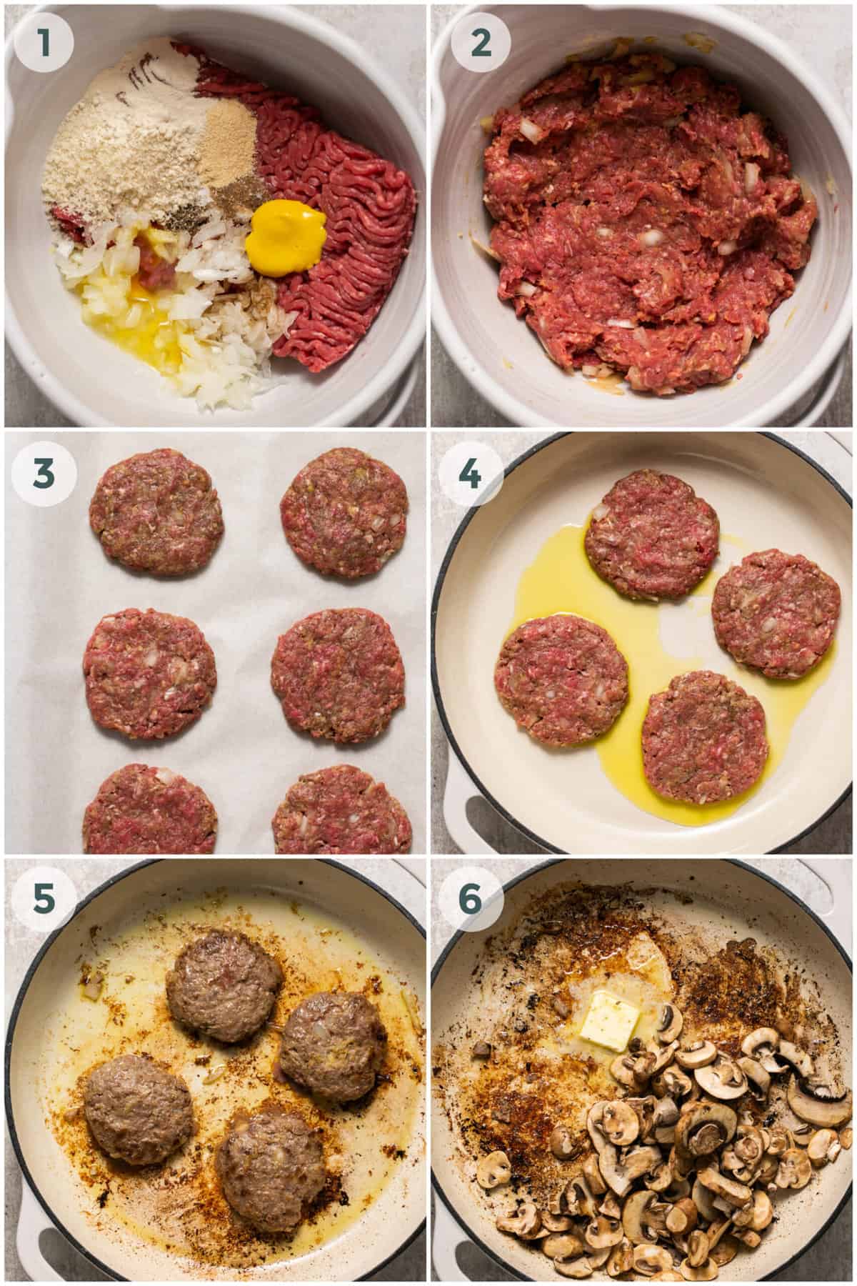 first six steps of preparing hamburger steaks