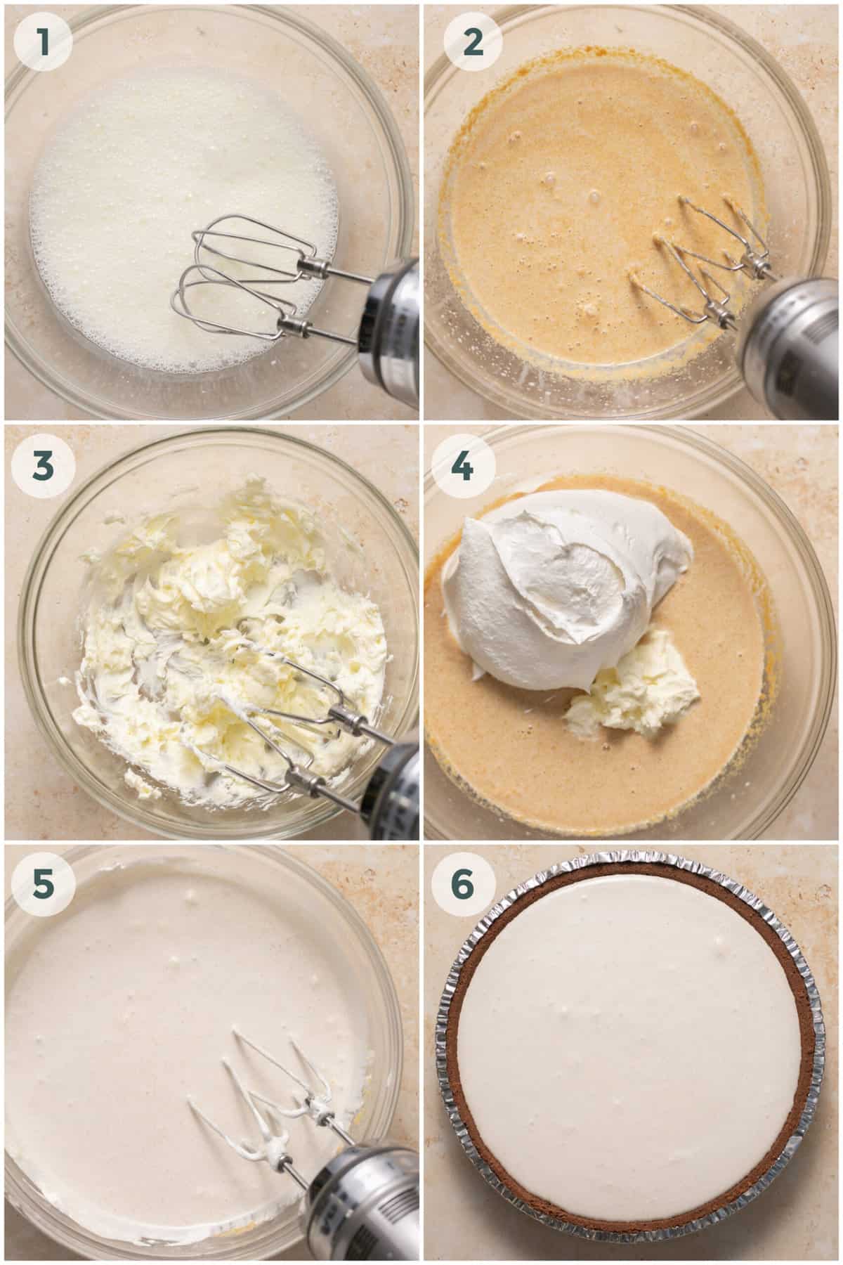 six steps of preparing no bake peanut butter pie recipe