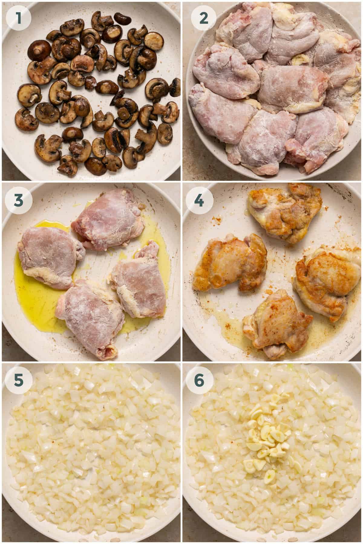 steps 1-6 for creamy mushroom garlic chicken recipe
