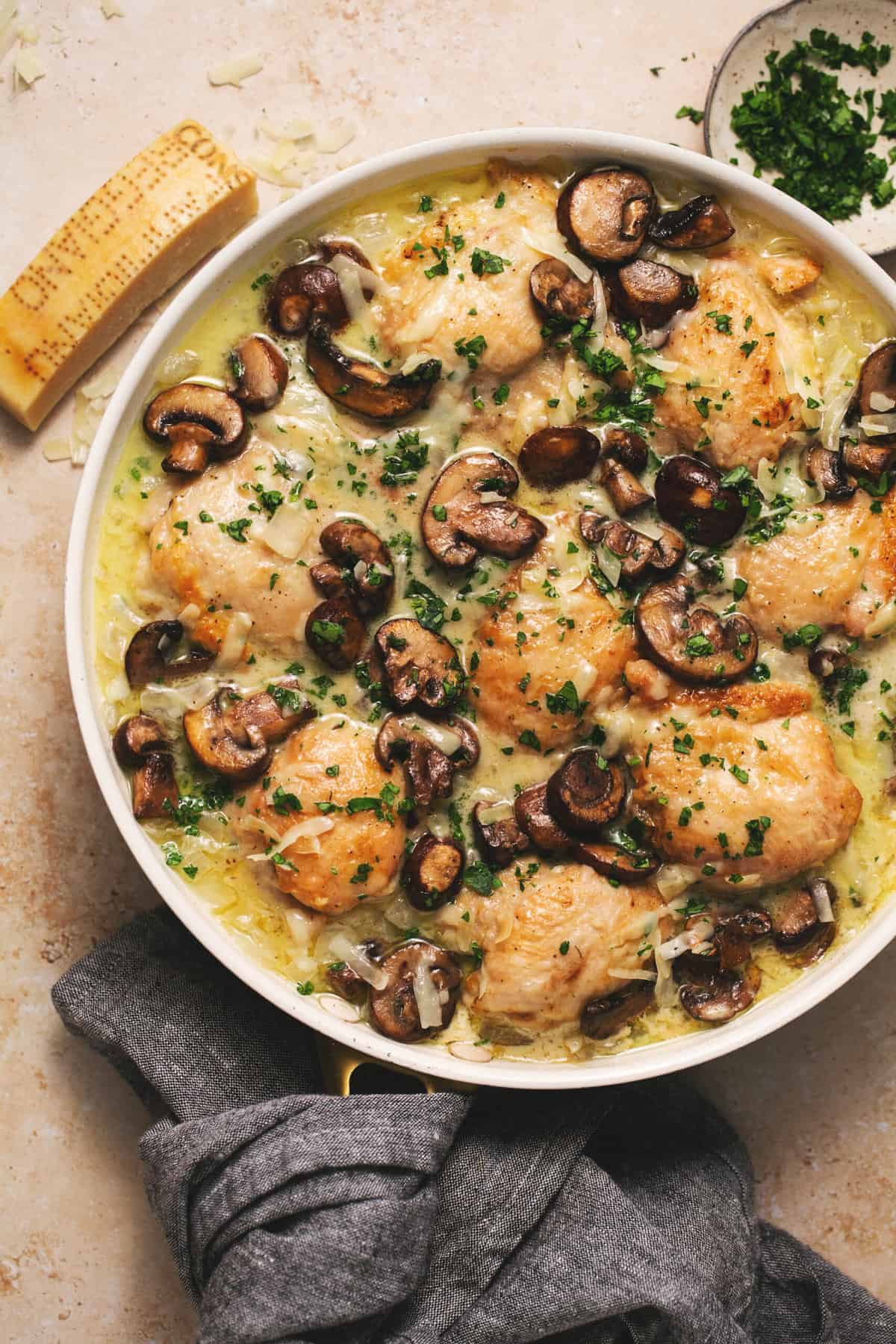 mushroom garlic chicken in skillet
