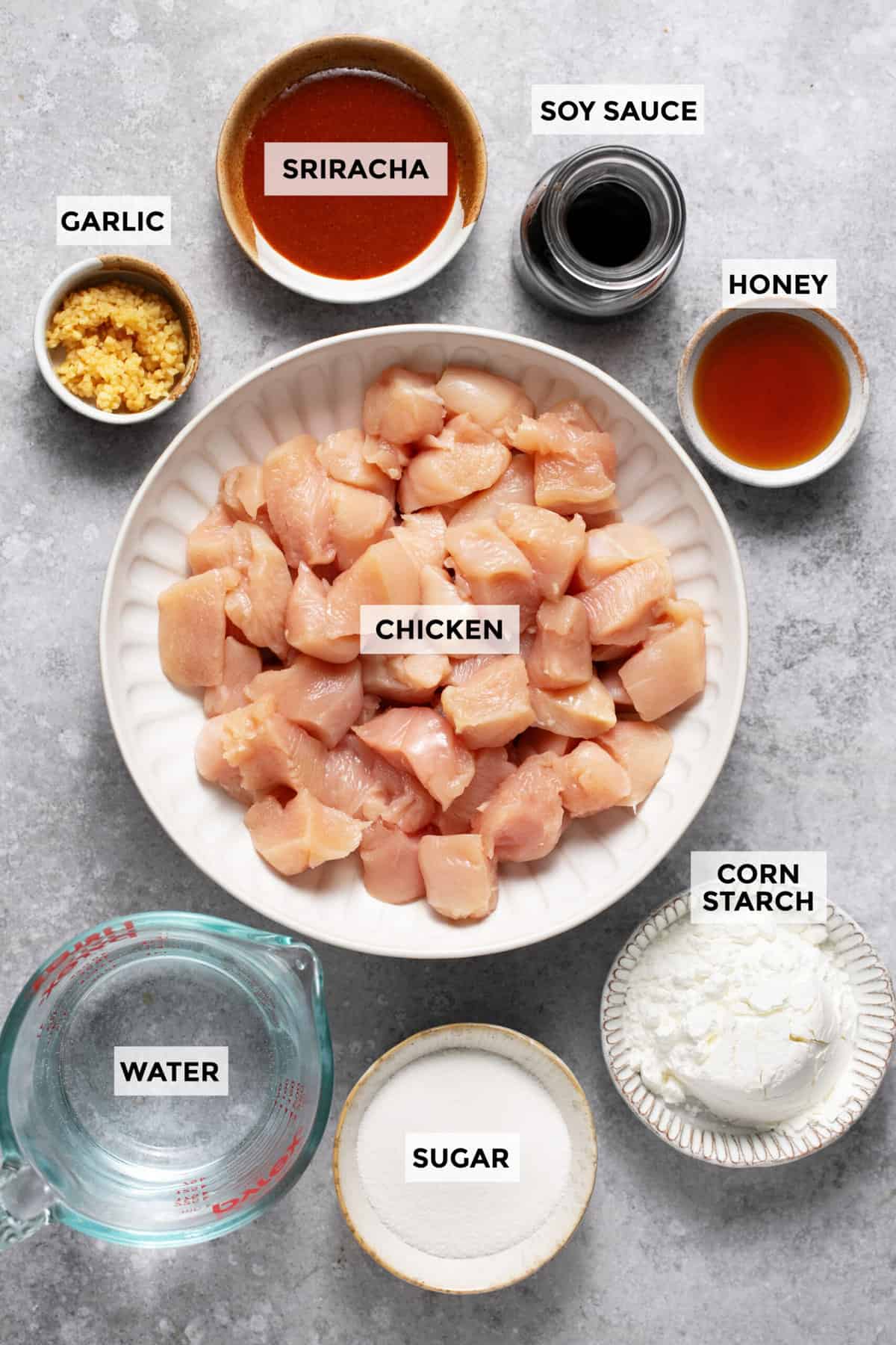 ingredients for honey sriracha chicken