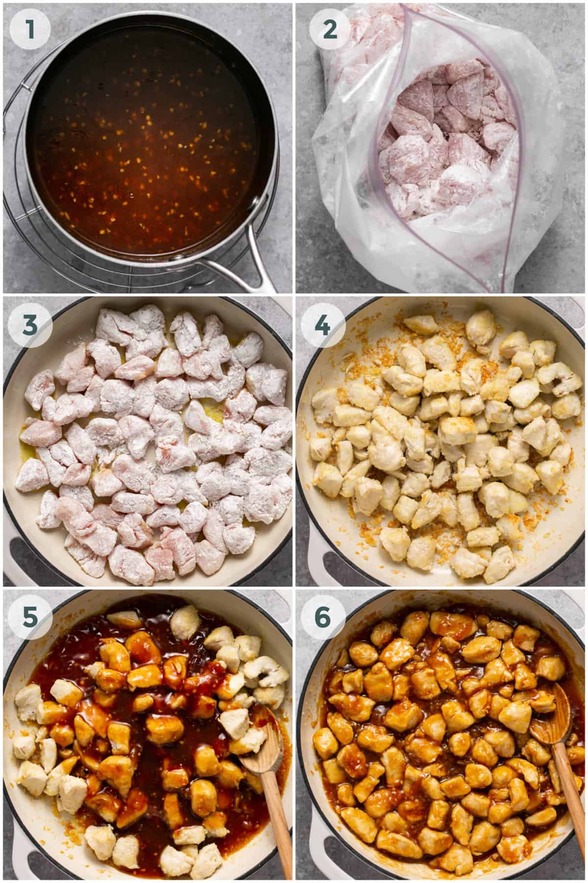 six steps of preparing honey sriracha chicken recipe