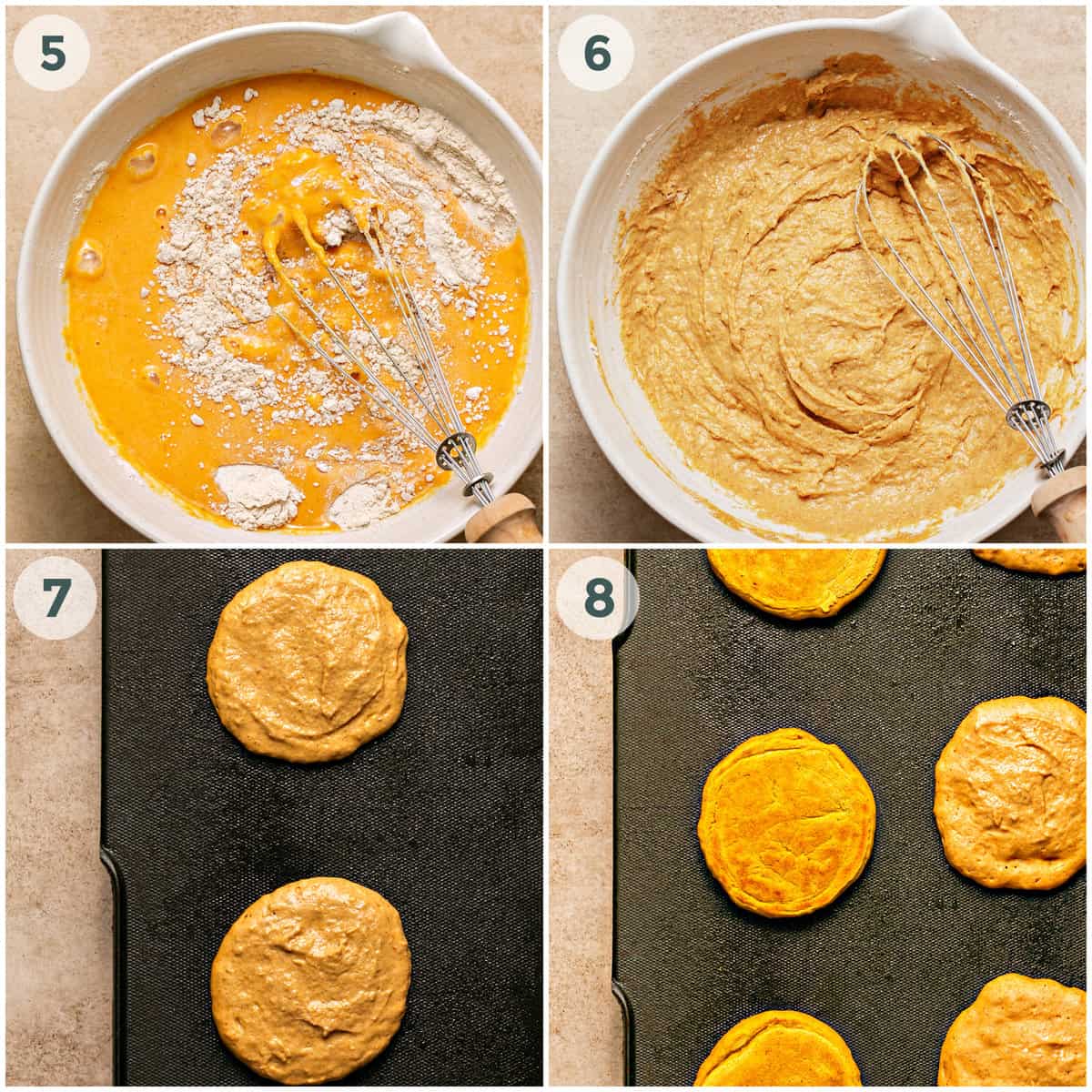 final four steps of preparing pumpkin pancakes