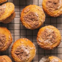 cinnamon streusel muffins overhead view