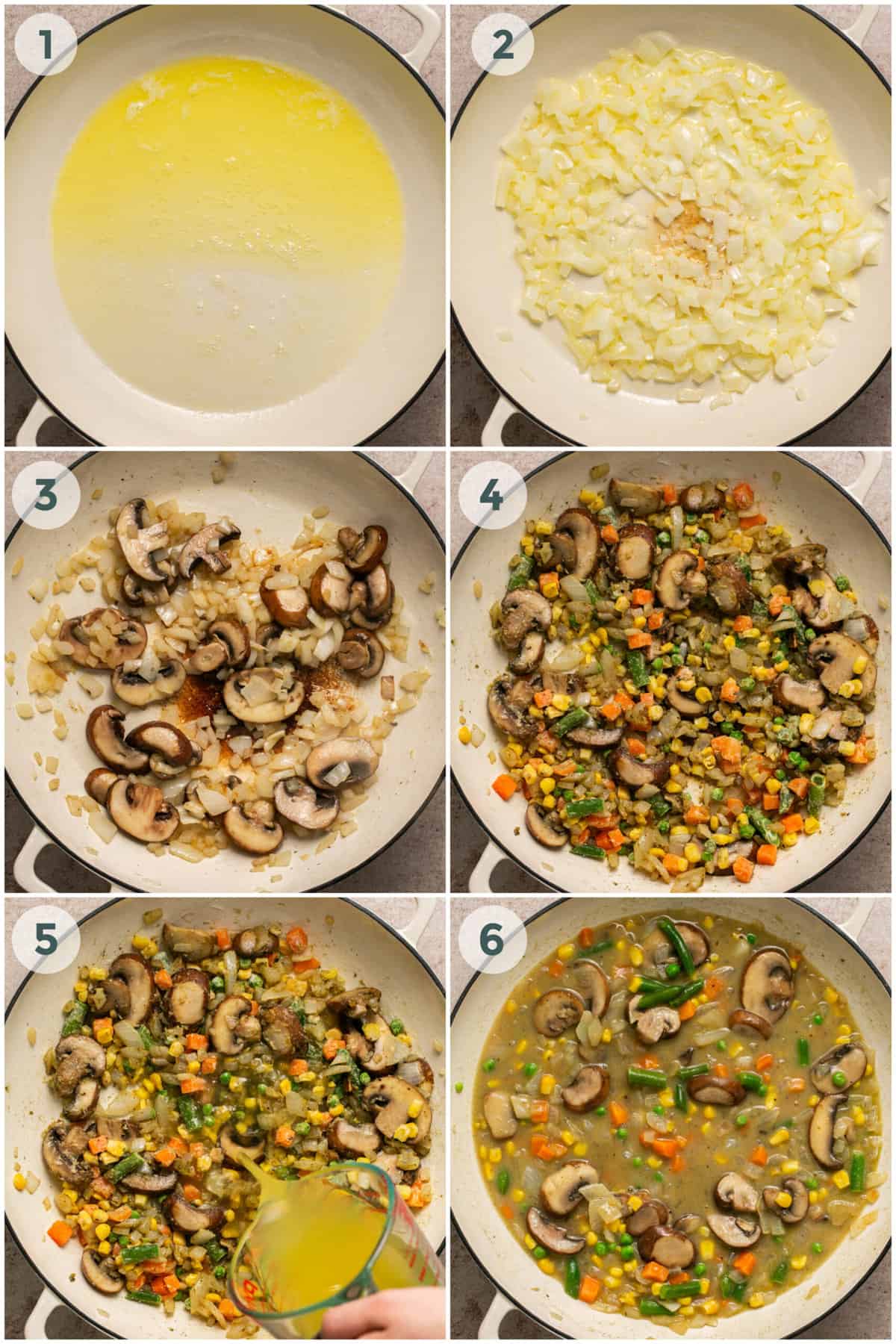 steps 1-6 for cheesy tater tot dinner casserole