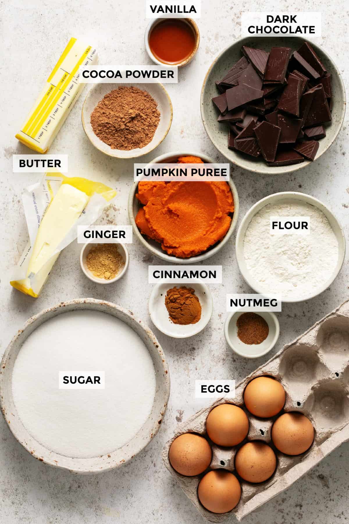 ingredients for pumpkin brownies recipe