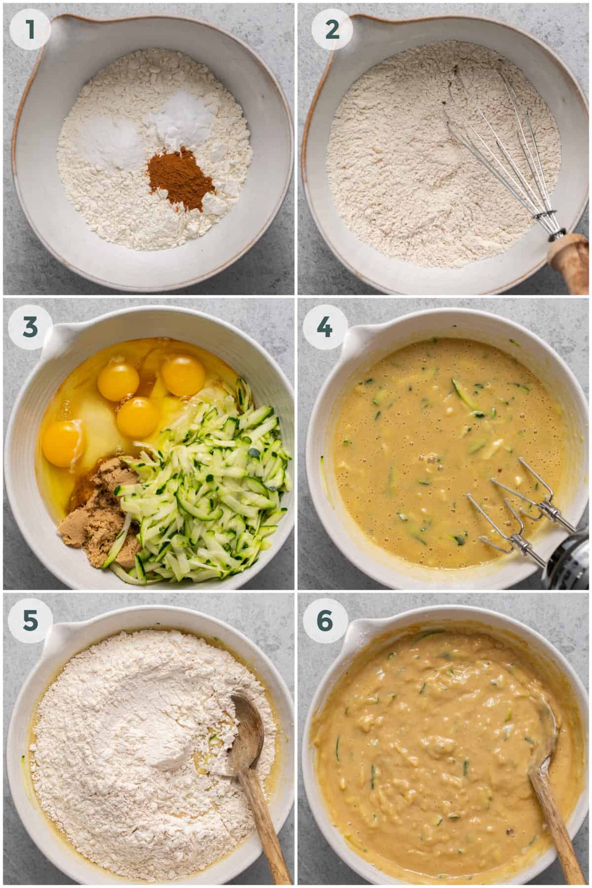 first 6 steps for zucchini sheet cake recipe