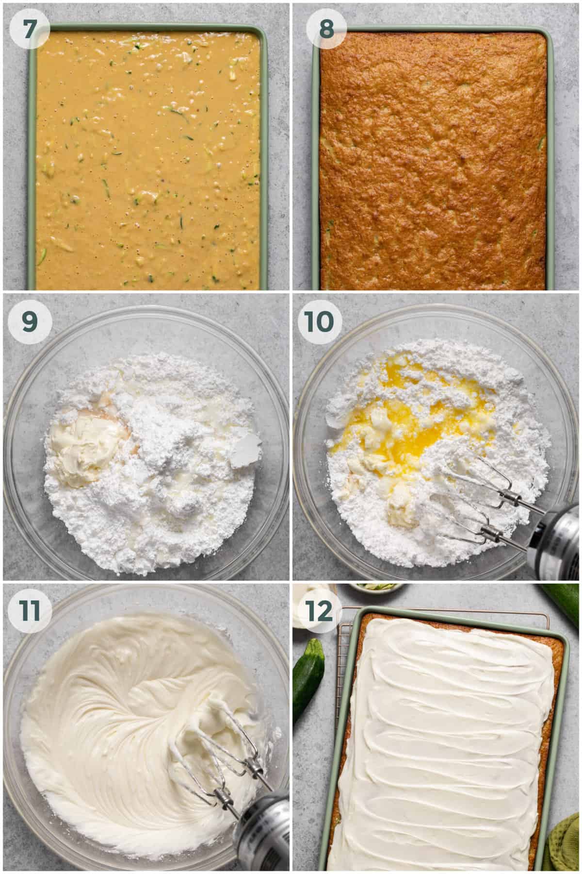 final six steps for zucchini sheet cake recipe