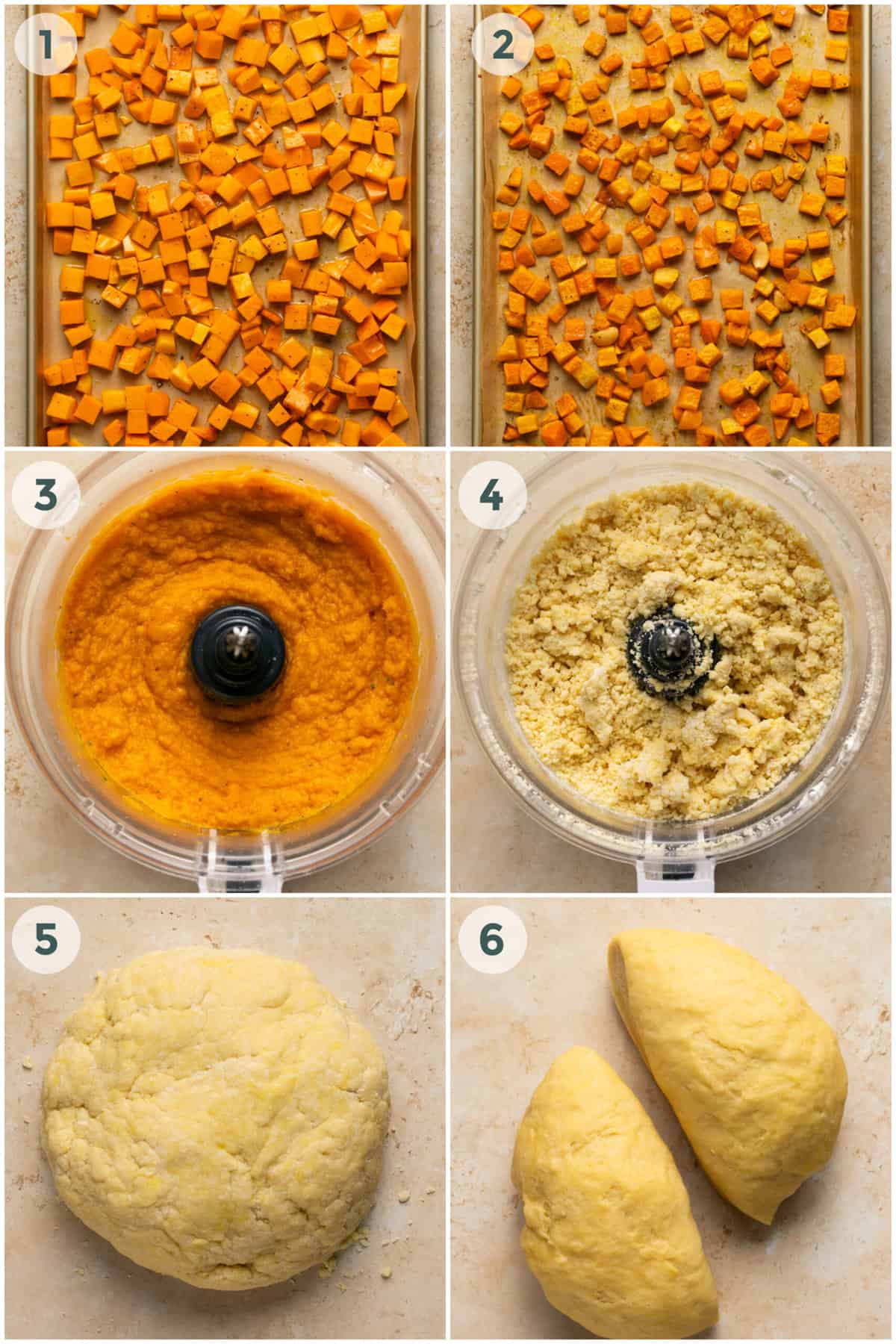 first six steps of preparing butternut squash ravioli
