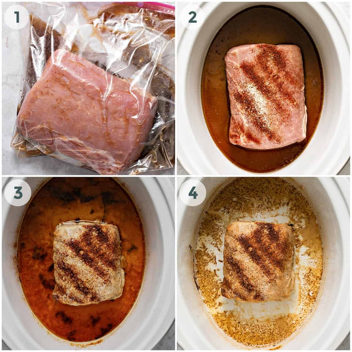 first four steps of preparing cafe rio sweet pork recipe