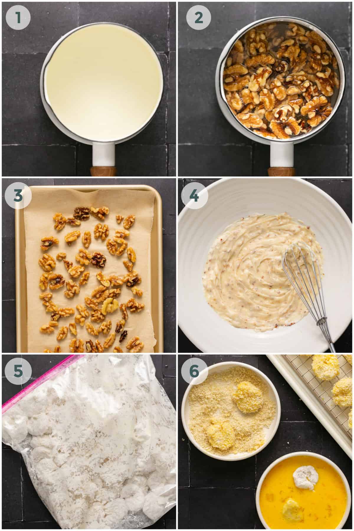 steps 1-6 of preparing honey walnut shrimp recipe