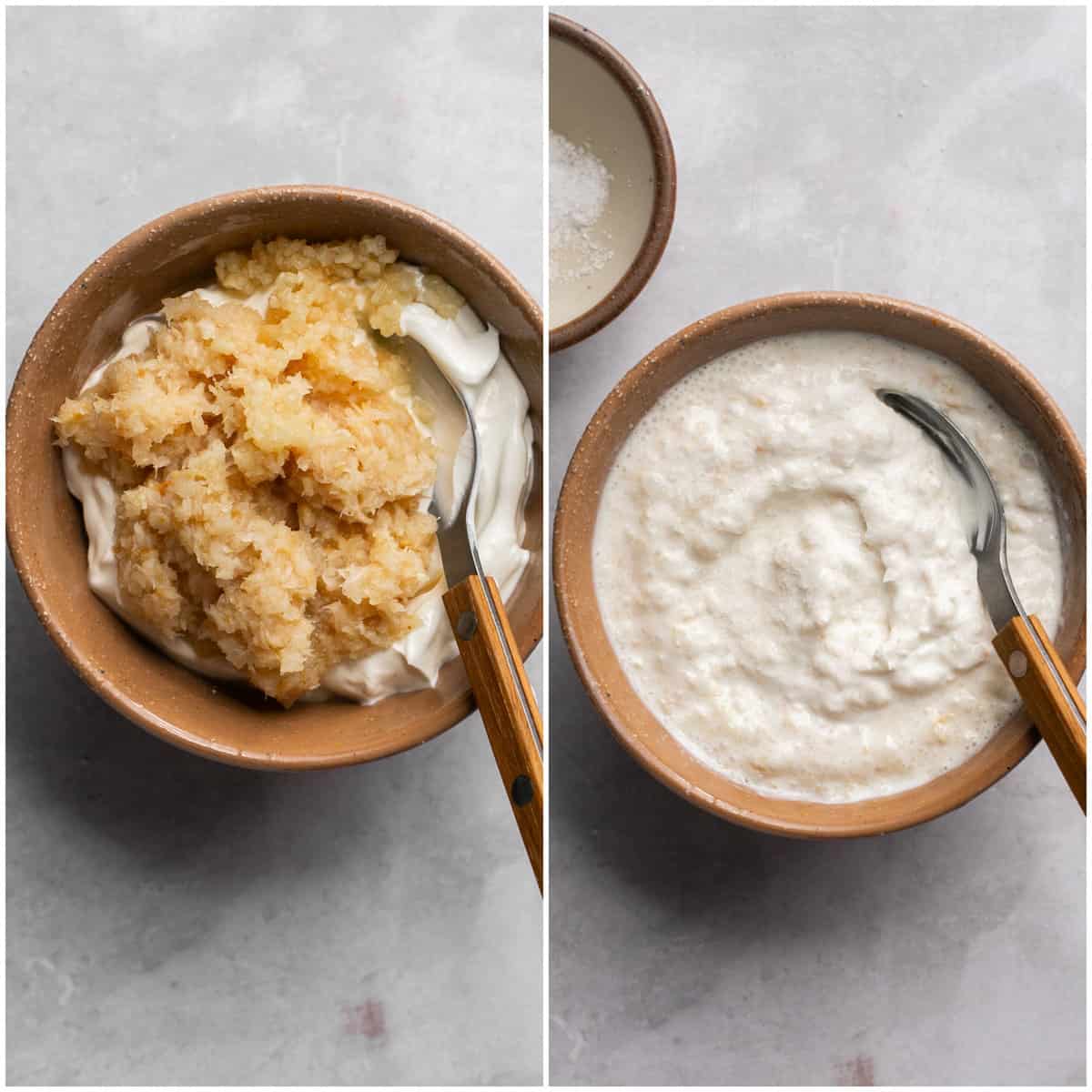 two steps of preparing horseradish cream sauce
