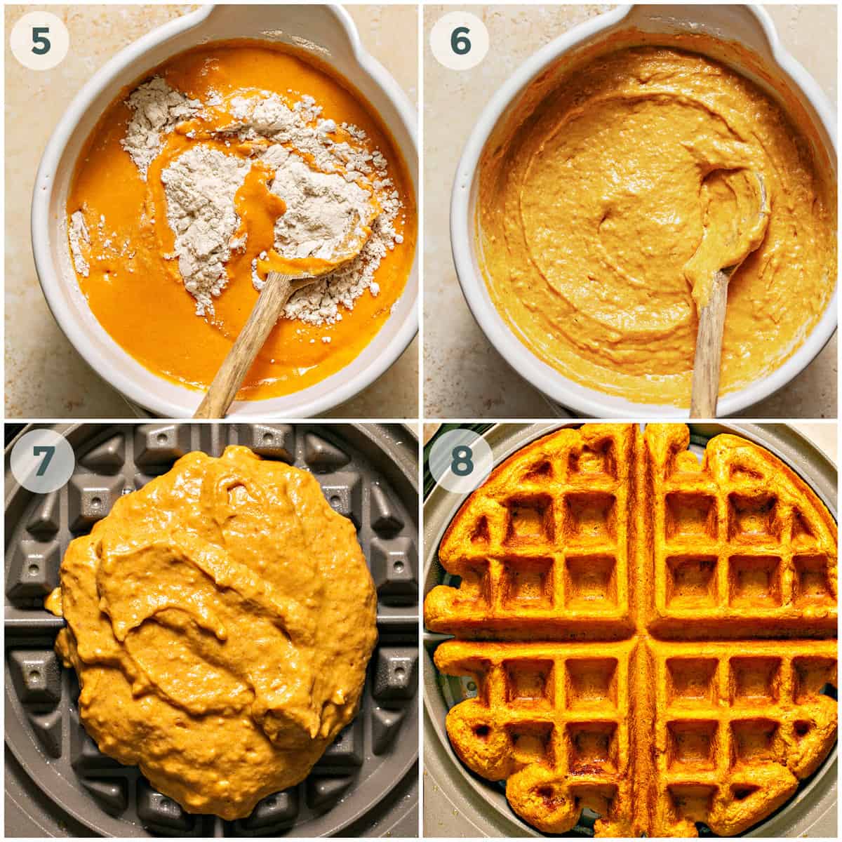 final four steps of preparing pumpkin waffles recipe