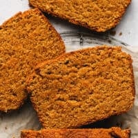 slices of gluten free pumpkin bread on tabletop