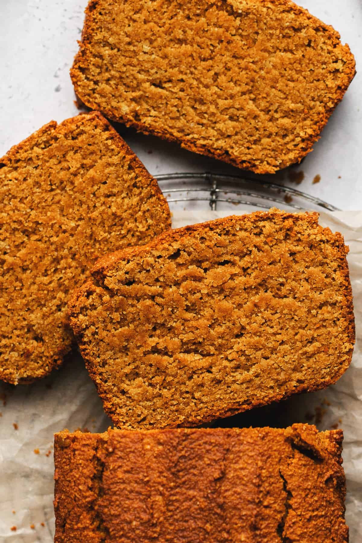 slices of gluten free pumpkin bread on tabletop