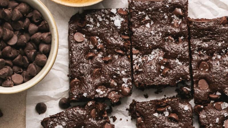 gluten free brownies with chocolate pieces and sea salt
