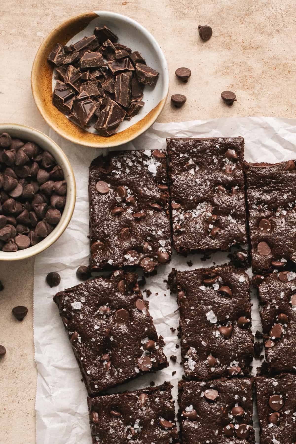 gluten free brownies with chocolate pieces and sea salt